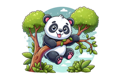 Panda is hanging on the tree