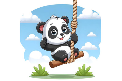 Panda is hanging on the rope