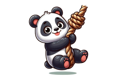 Panda is hanging on the rope