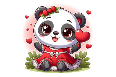 Panda in red dress with heart