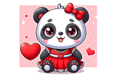 Panda in red dress with heart