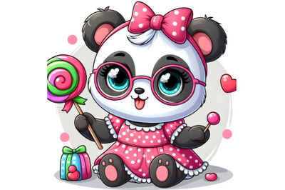 Panda in a dress and with Lollipop