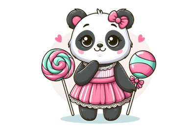 Panda in a dress and with Lollipop