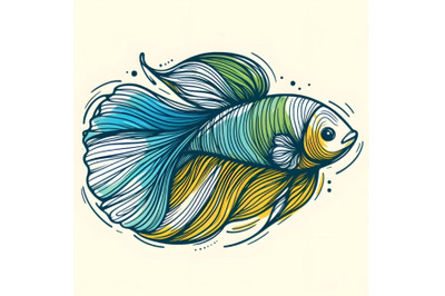 Line art brush stroke fish