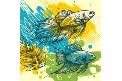 Line art brush stroke fish