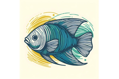 Line art brush stroke fish