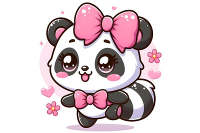 Panda girl with pink bow