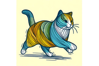 Line art brush stroke running funny cat