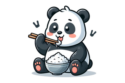 Panda eating rice with chopstick