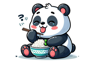 Panda eating rice with chopstick