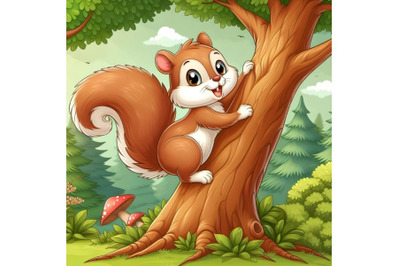 cute squirrel clambing on a tree