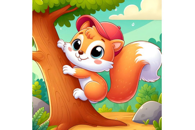 cute squirrel clambing on a tree