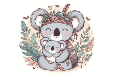 Cute koala MOM and baby hugging each other