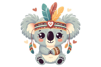 cute koala in a headdress with feather