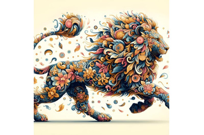 Floral Abstract lion running