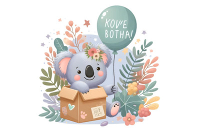 Cute Koala and balloon in the box