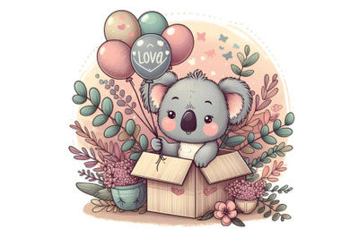 Cute Koala and balloon in the box