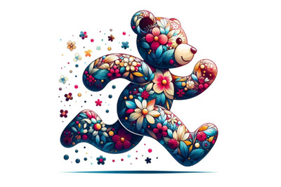 Floral Abstract teddy bear running