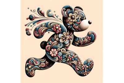 Floral Abstract teddy bear running