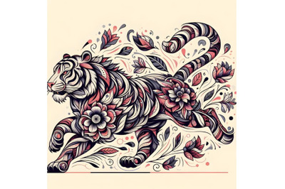 Floral Abstract tiger running