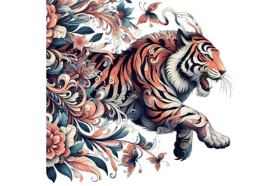 Floral Abstract tiger running