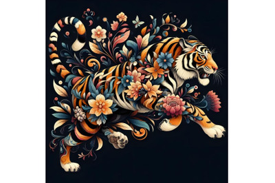 Floral Abstract tiger running