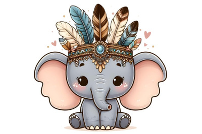 cute elephant in a headdress with feather