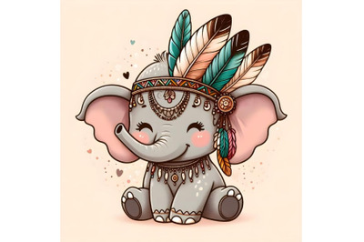 cute elephant in a headdress with feather