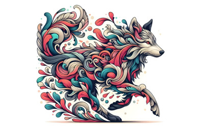 Floral Abstract wolf running