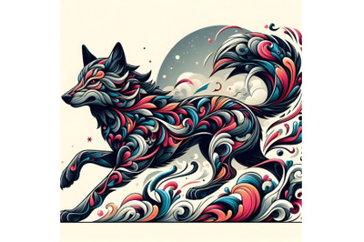 Floral Abstract wolf running