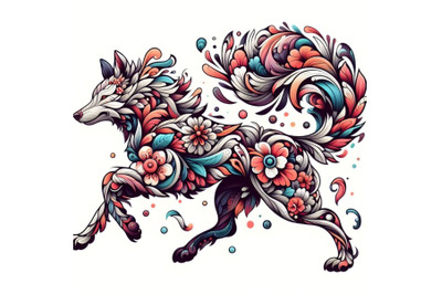 Floral Abstract wolf running