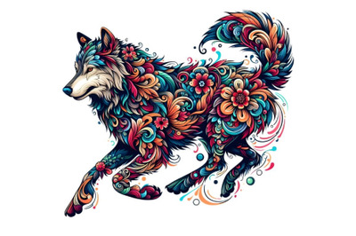 Floral Abstract wolf running