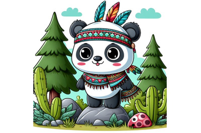 Cute Cartoon tribal Panda in the forest