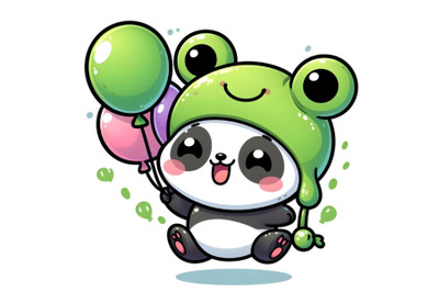 Cute Cartoon Panda in a frog hat with balloon