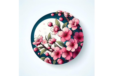 Round banner with blooming pink sakura