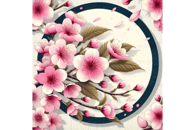 Round banner with blooming pink sakura