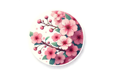 Round banner with blooming pink sakura