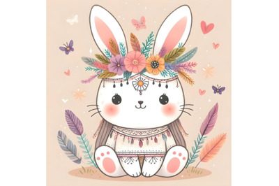 Cute cartoon bunny with a wreath on his head