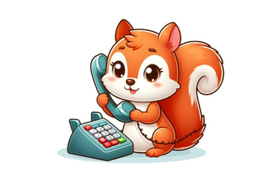 Cute baby Squirrel holding a telephone