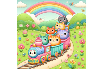 Cats play in the train