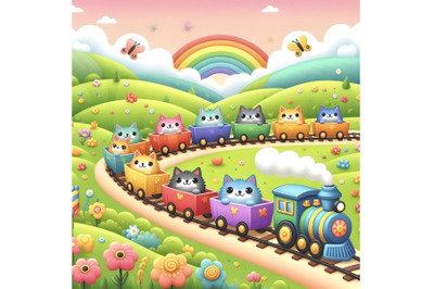 Cats play in the train