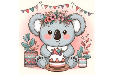 Cartoon Koala with cake