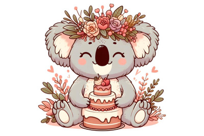 Cartoon Koala with cake