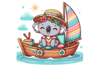 Cartoon koala on the boat