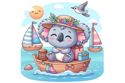 Cartoon koala on the boat