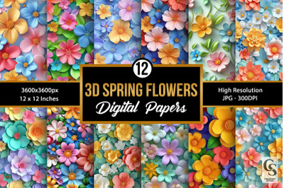Spring 3D Flowers Seamless Patterns
