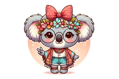 Cartoon Koala girl with a bow and glasses