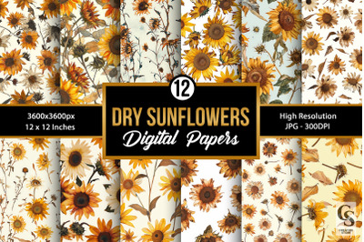 Dry Pressed Sunflowers Seamless Patterns