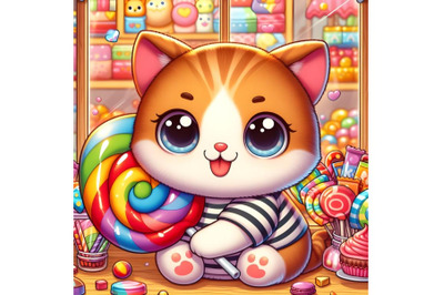 baby cat holding a candy