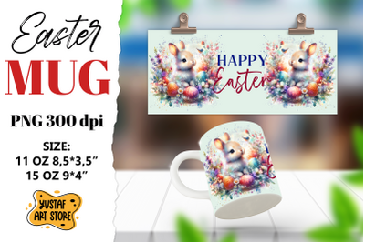 Easter bunny sublimation mug wrap. Happy Easter